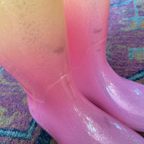 Cat & Jack | Girls Pink/Yellow Ombre Glitter CeCe Calf Length Rain Boots Size 4 - Picture 7 of 15